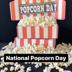 National Popcorn Day mailer &ndash; red and white stripes with popcorn