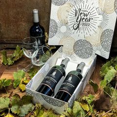 Elegant black and white wine gift box with ribbon insert