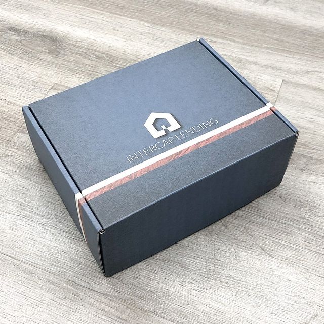 Matte black box with copper edges and bold modern logo