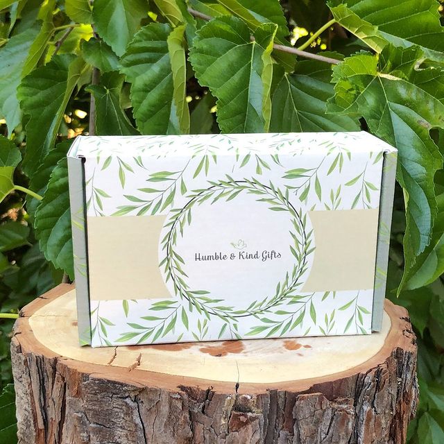 Pastel green mailer with leaves and 'Nourish' branding