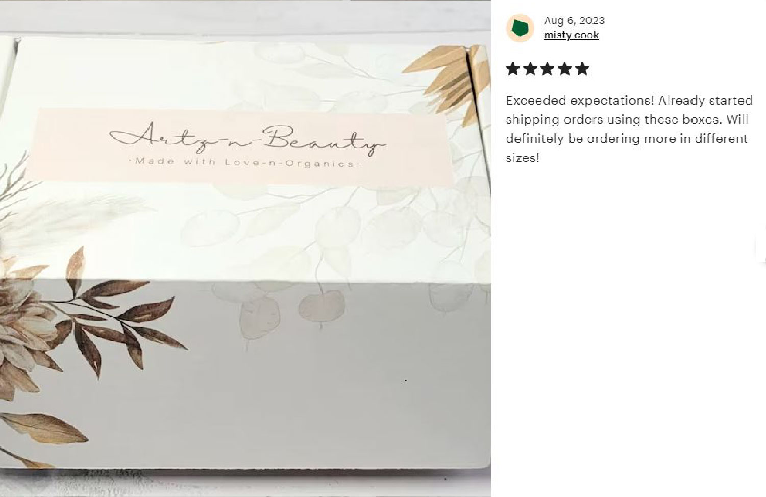 Cream-colored floral mailer with soft minimalist logo