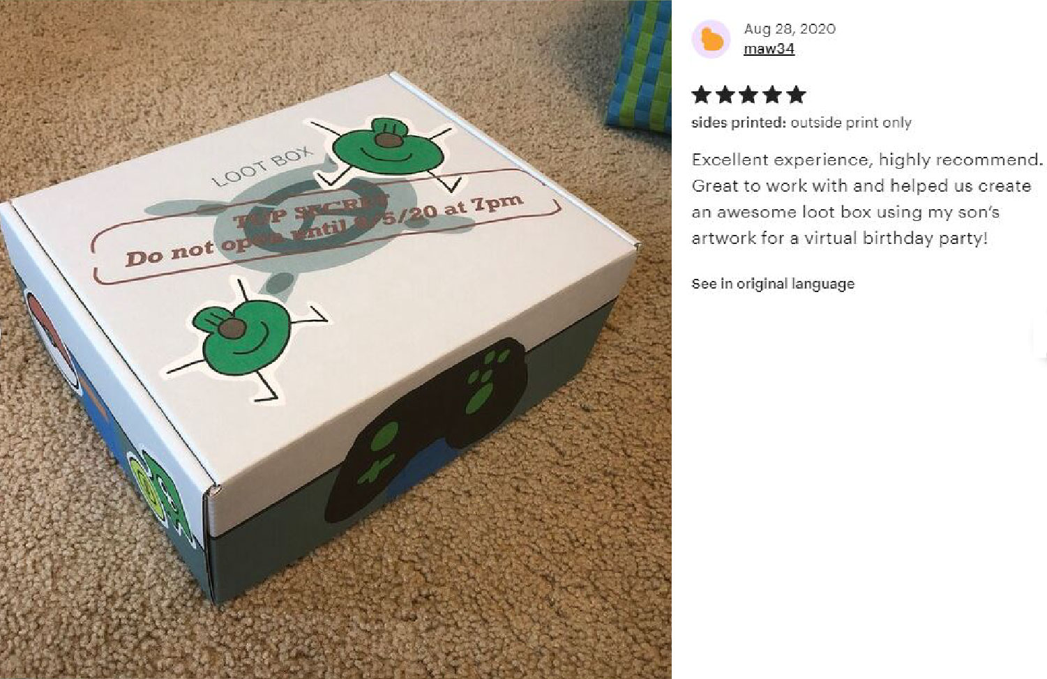White box with cute illustrated turtles and friendly branding