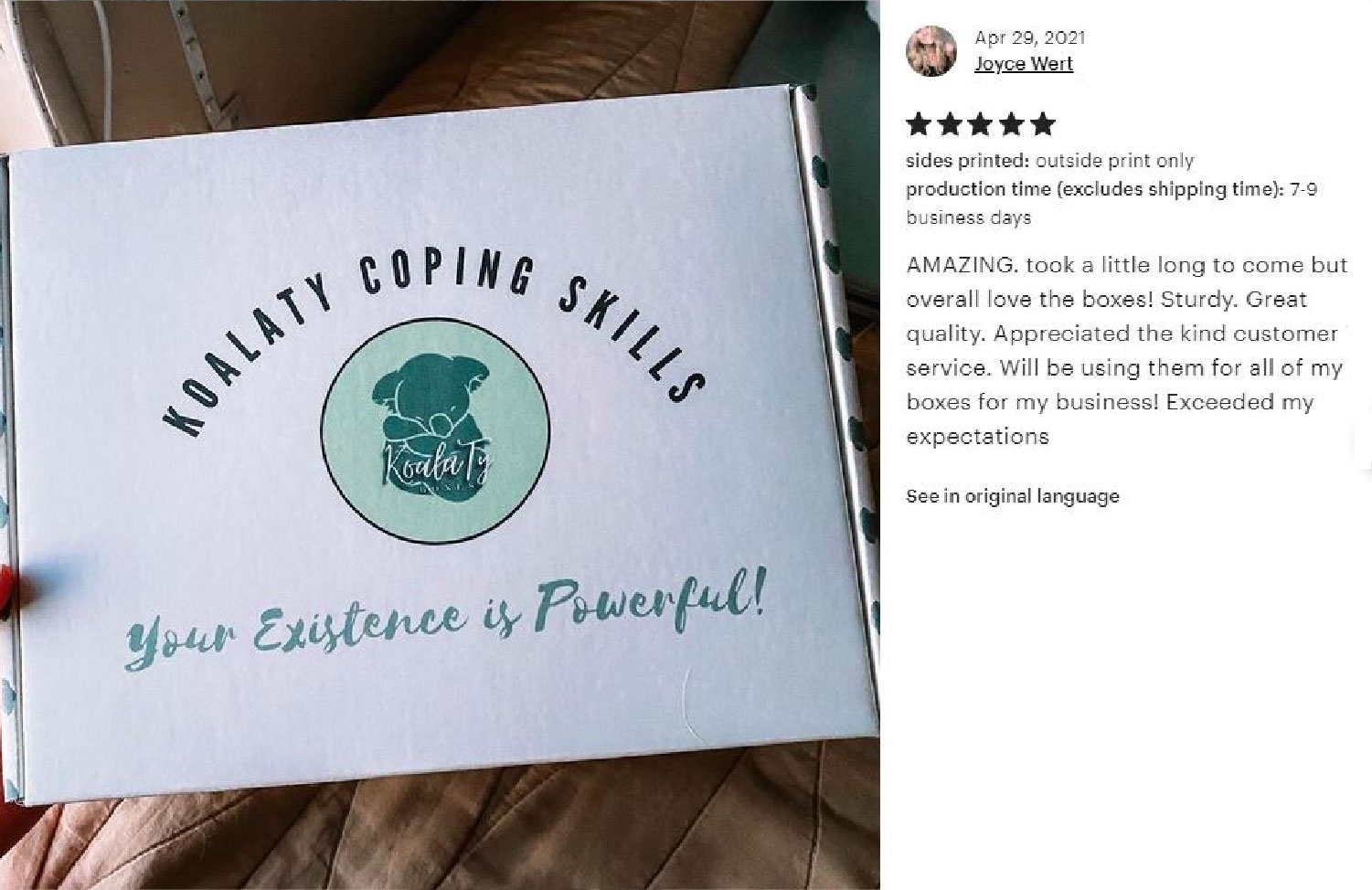 Simple white box with bold green quote and flower icon