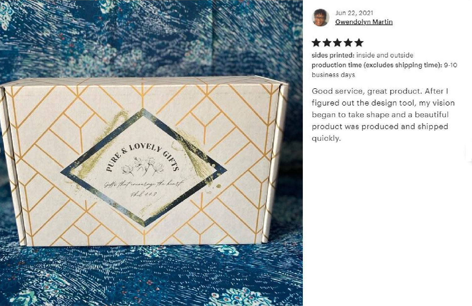 Blue and beige plaid mailer with luxe product branding
