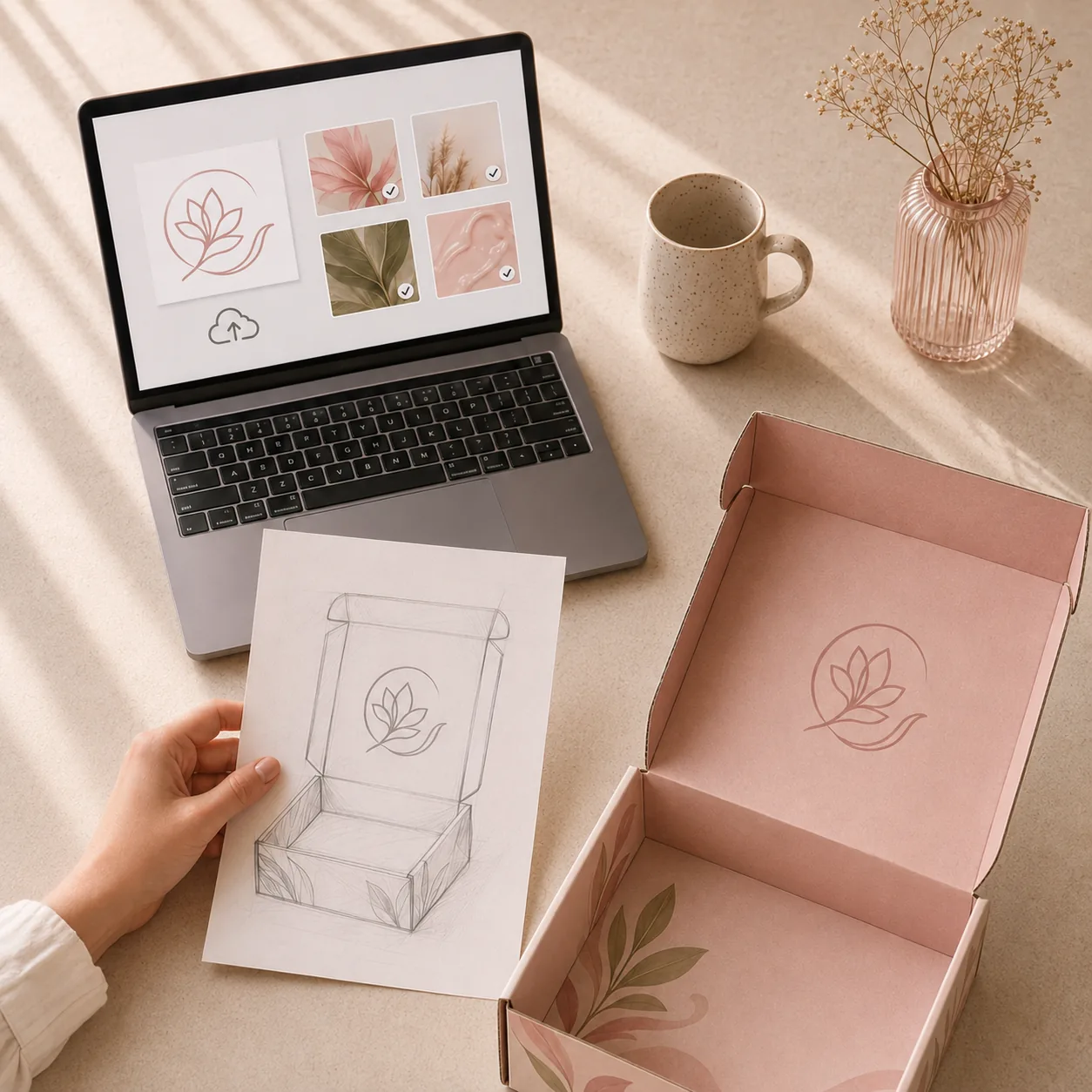 A packaging designer developing a custom mailer box concept