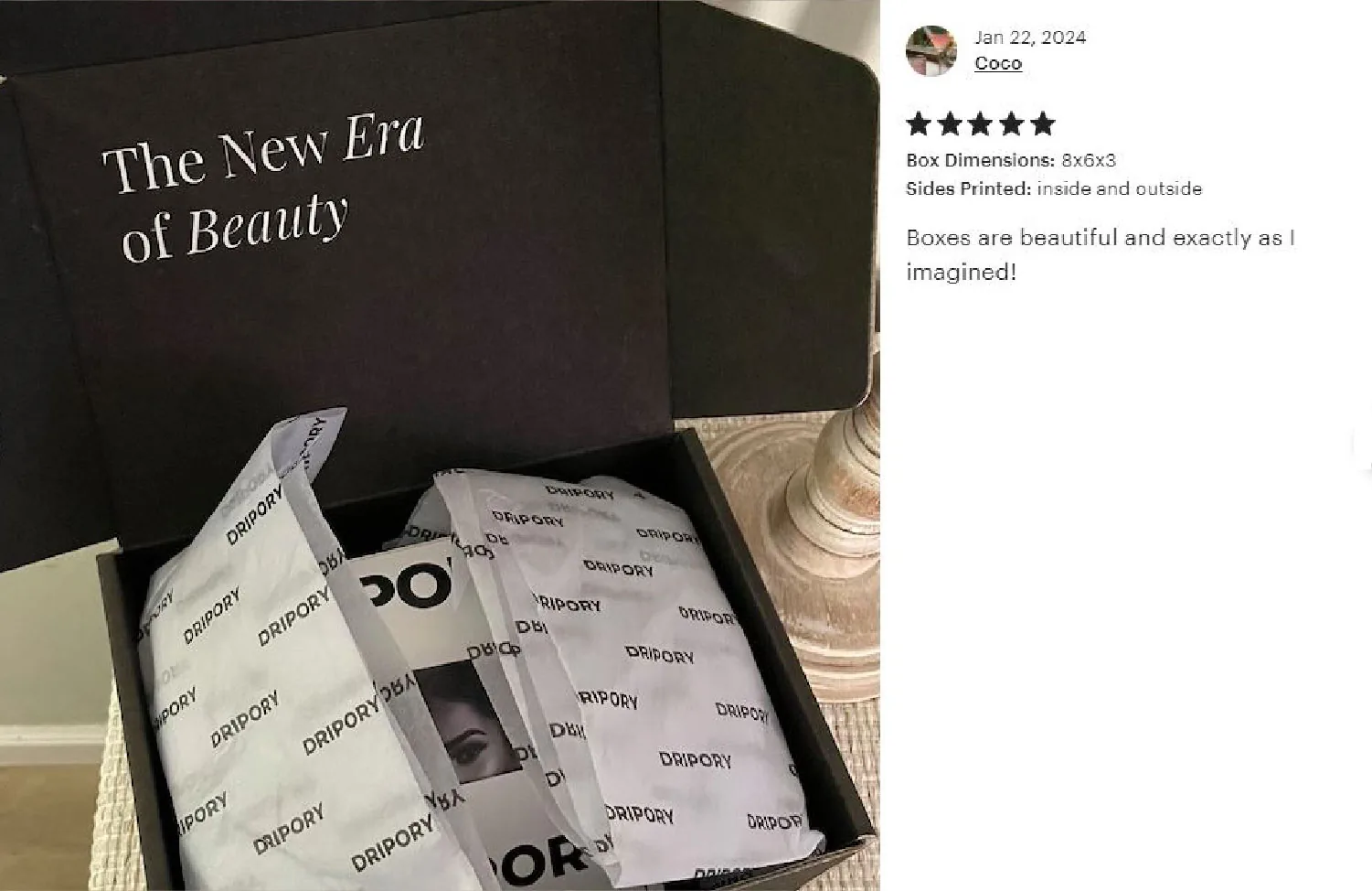 Black beauty mailer box photographed by customer Coco