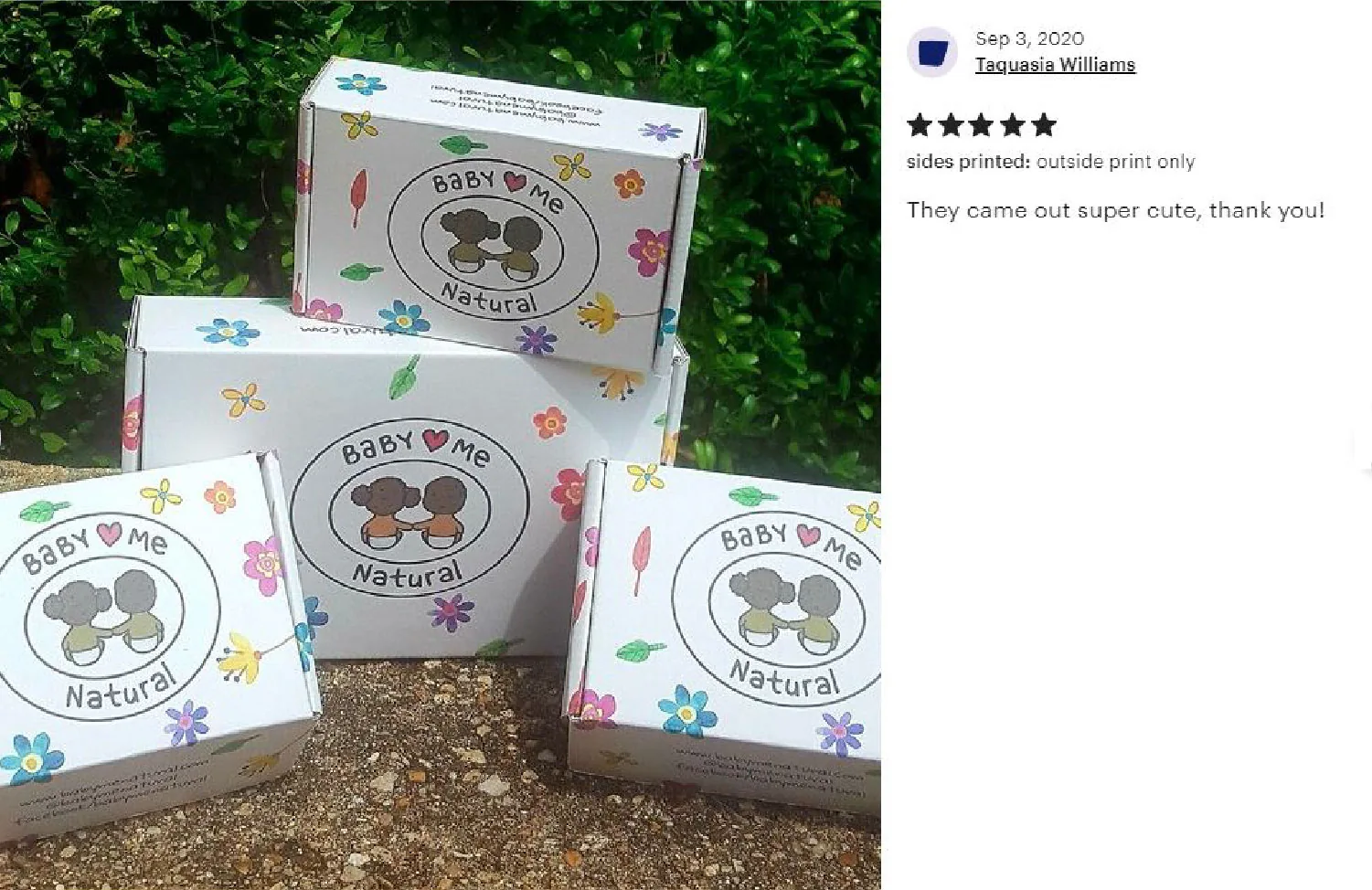 Custom packaging photographed by customer Taquasia